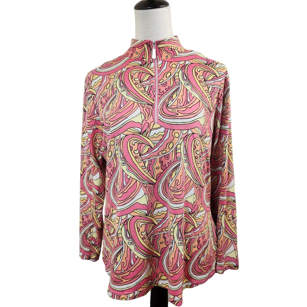 Lulu B Colorful Sporty Top Womens M Long Sleeve Pink Paisley Print Quarter Zip